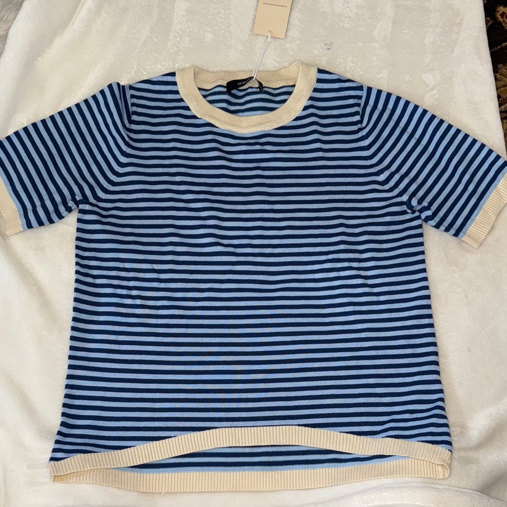 Sokoto Blue and White Striped Short Sleeve Top small